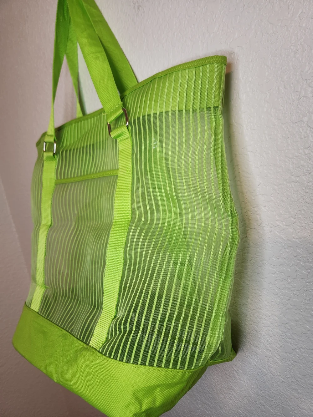 Xhilaration Neon Lime Transparent Tote Bag Striped Detail green Mesh Shopping